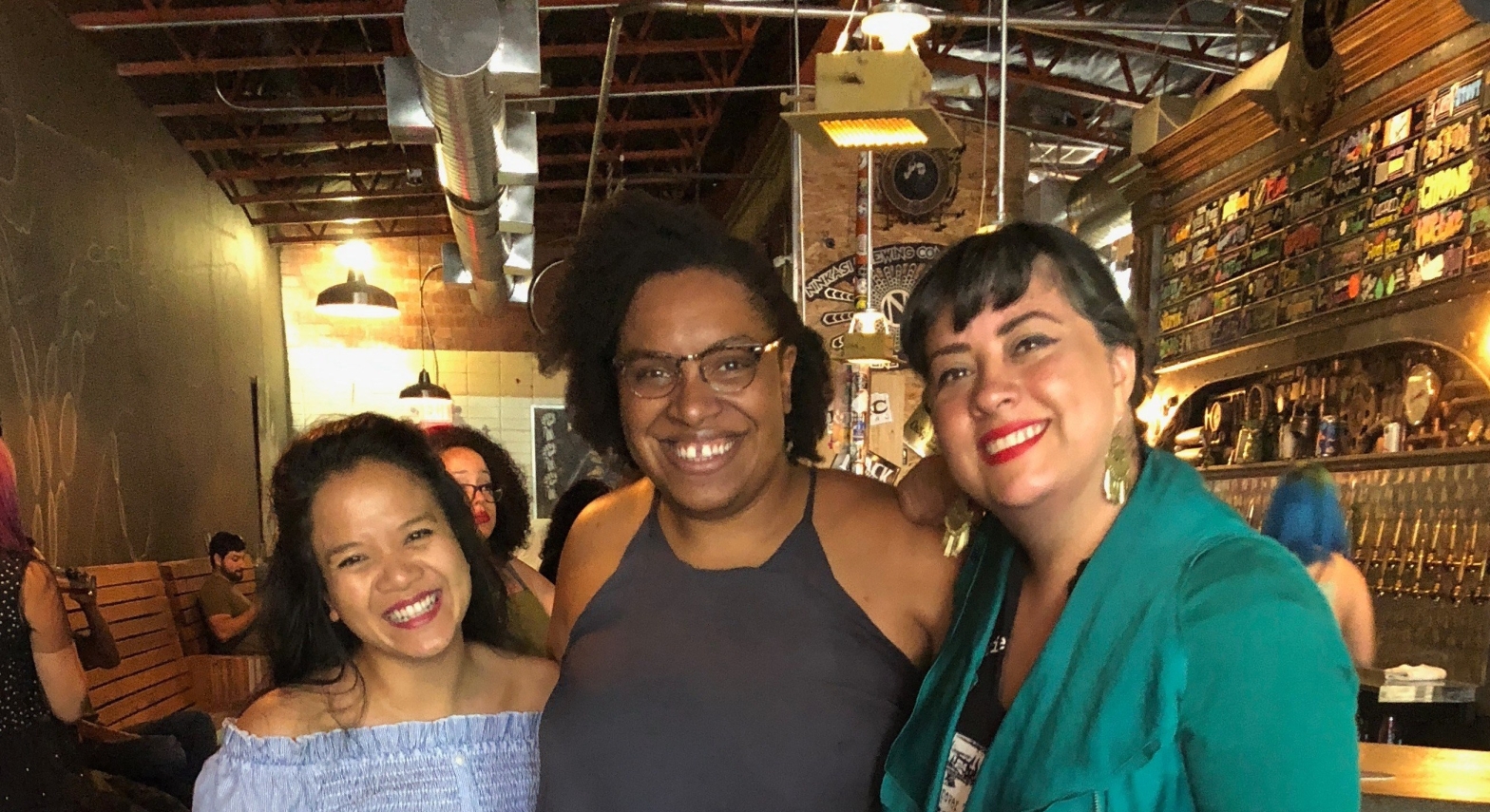 Sasha Pimentel, Ife-Chudeni Oputa, and Marisol Baca smiling after reading at LitHop 2018